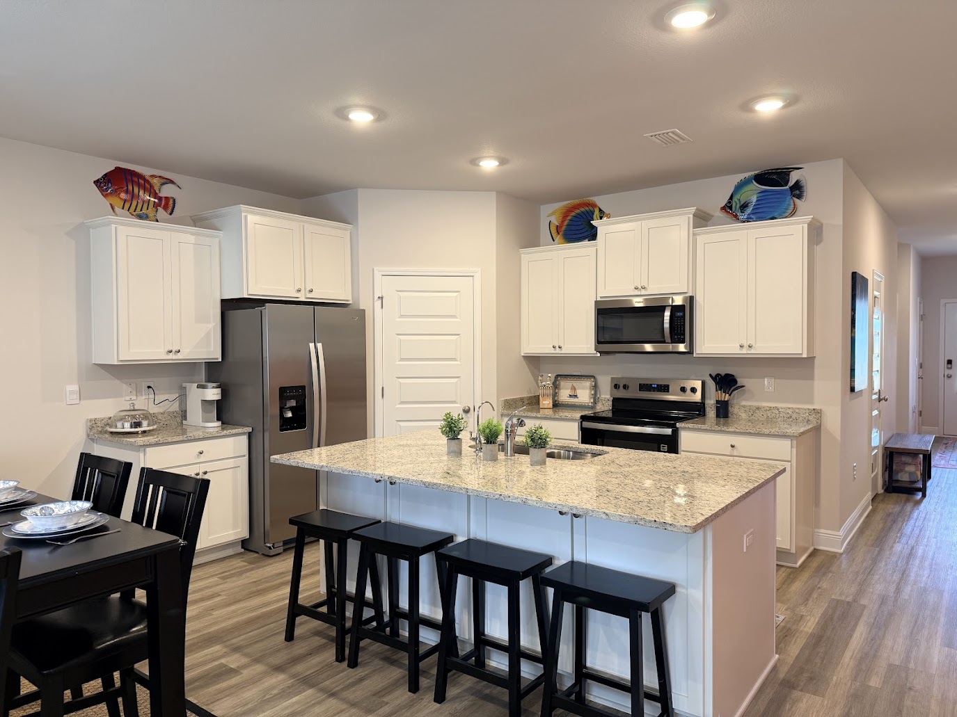 Well‑stocked kitchen with cookware, coffee essentials, and plenty of prep space.