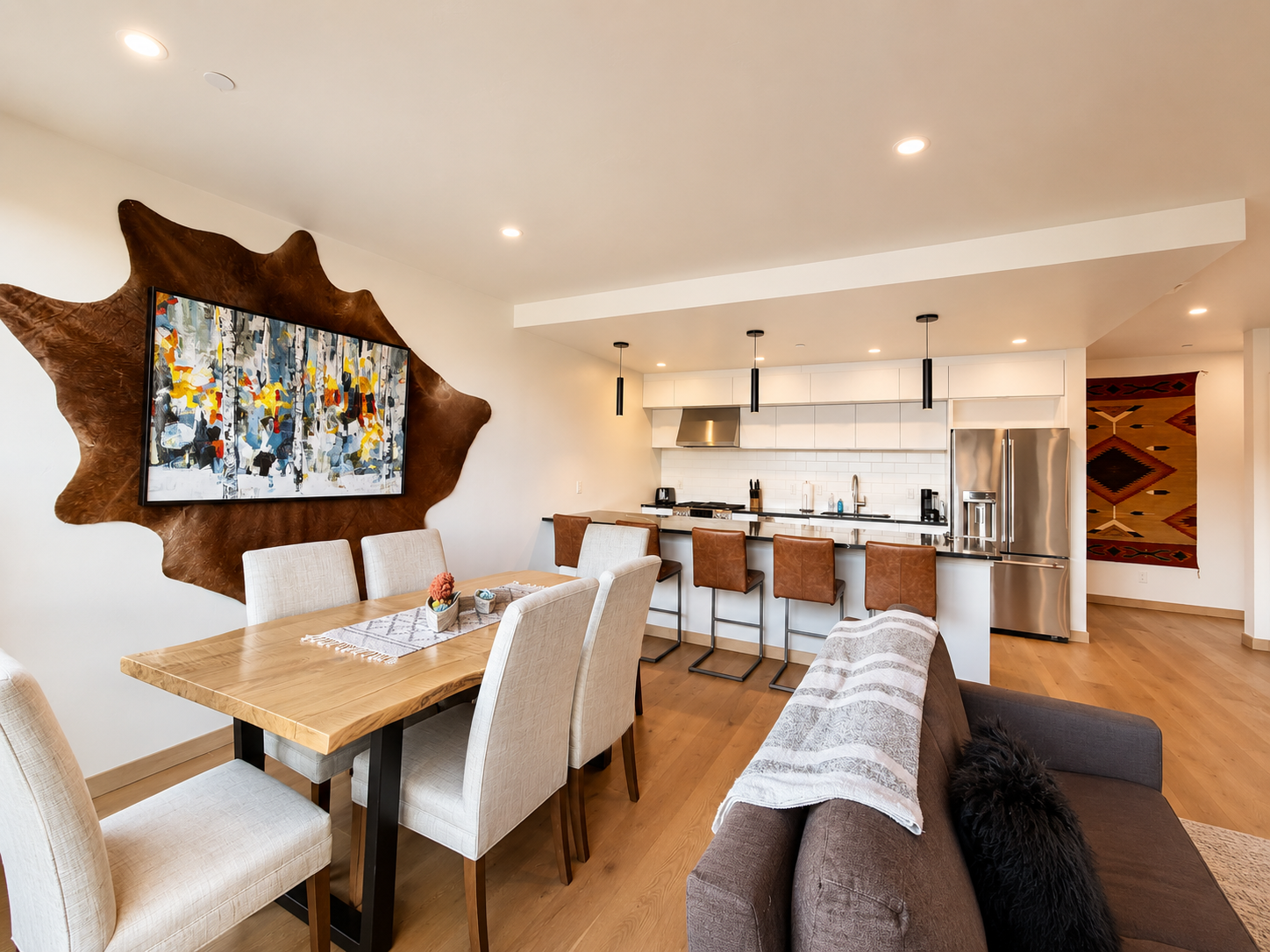 Gather in style around the custom live-edge dining table, perfectly suited for memorable meals and entertaining.