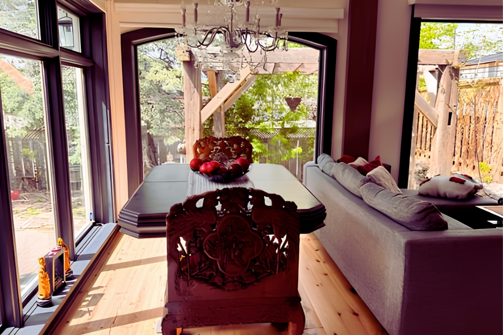 The dining area inside the Peterborough ZEN Retreat. 