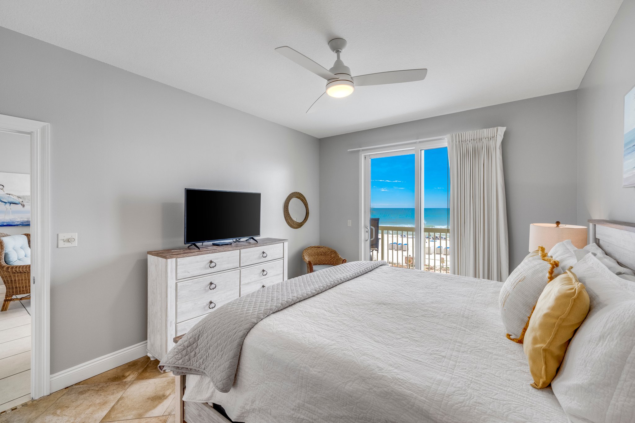 Large bedroom with TV including DirecTV and premium movie channels