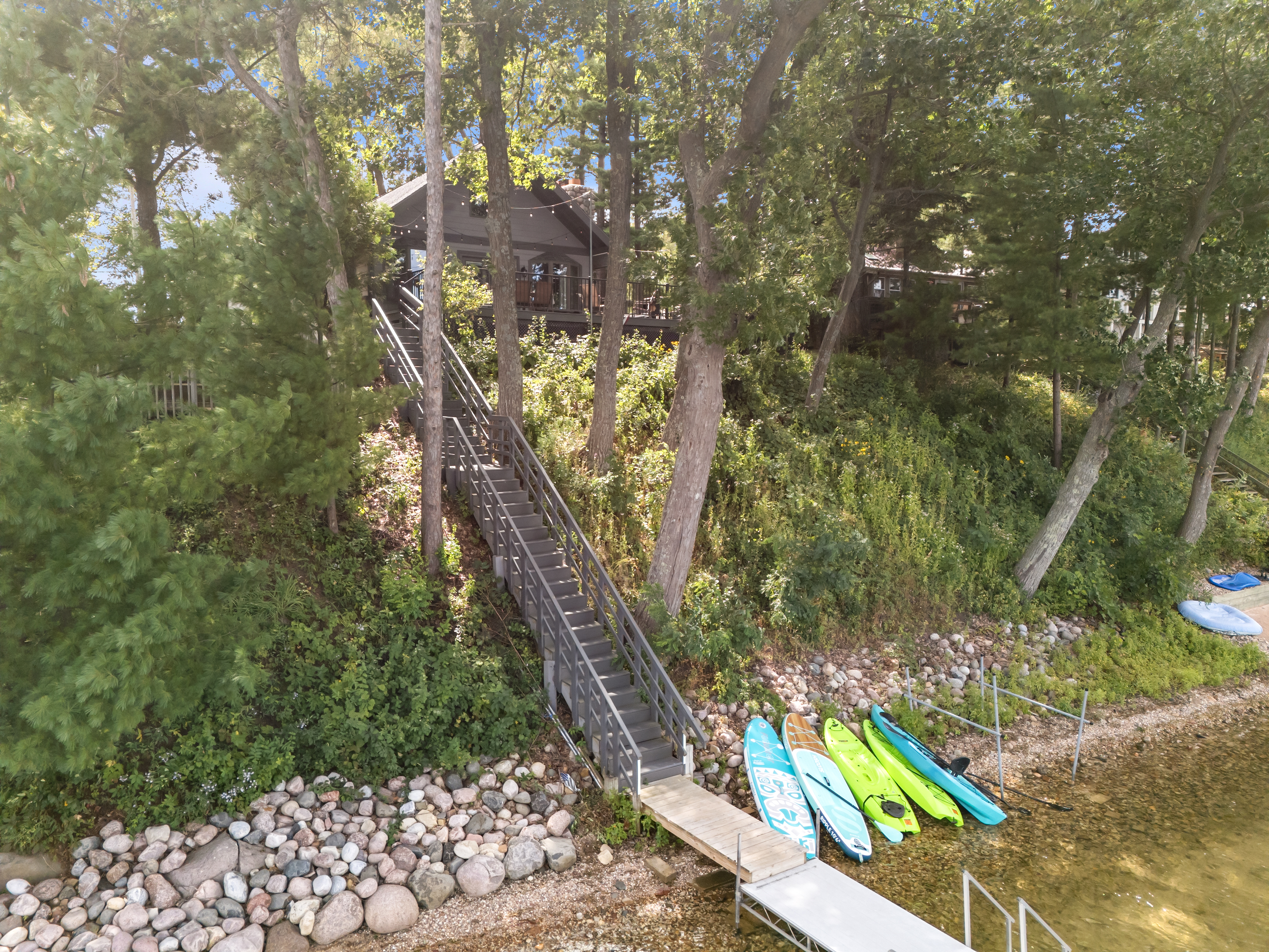 In the summer months, kayaks and paddleboards are kept lakeside for your convenience—just grab and go for fun on the water.