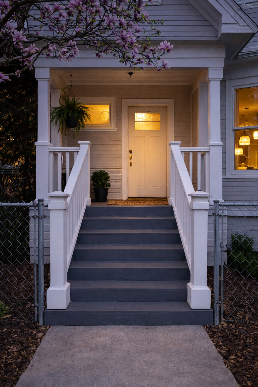 A warm welcome awaits. Step up to our inviting covered porch, perfect for enjoying a quiet morning coffee while taking in the neighborhood views.