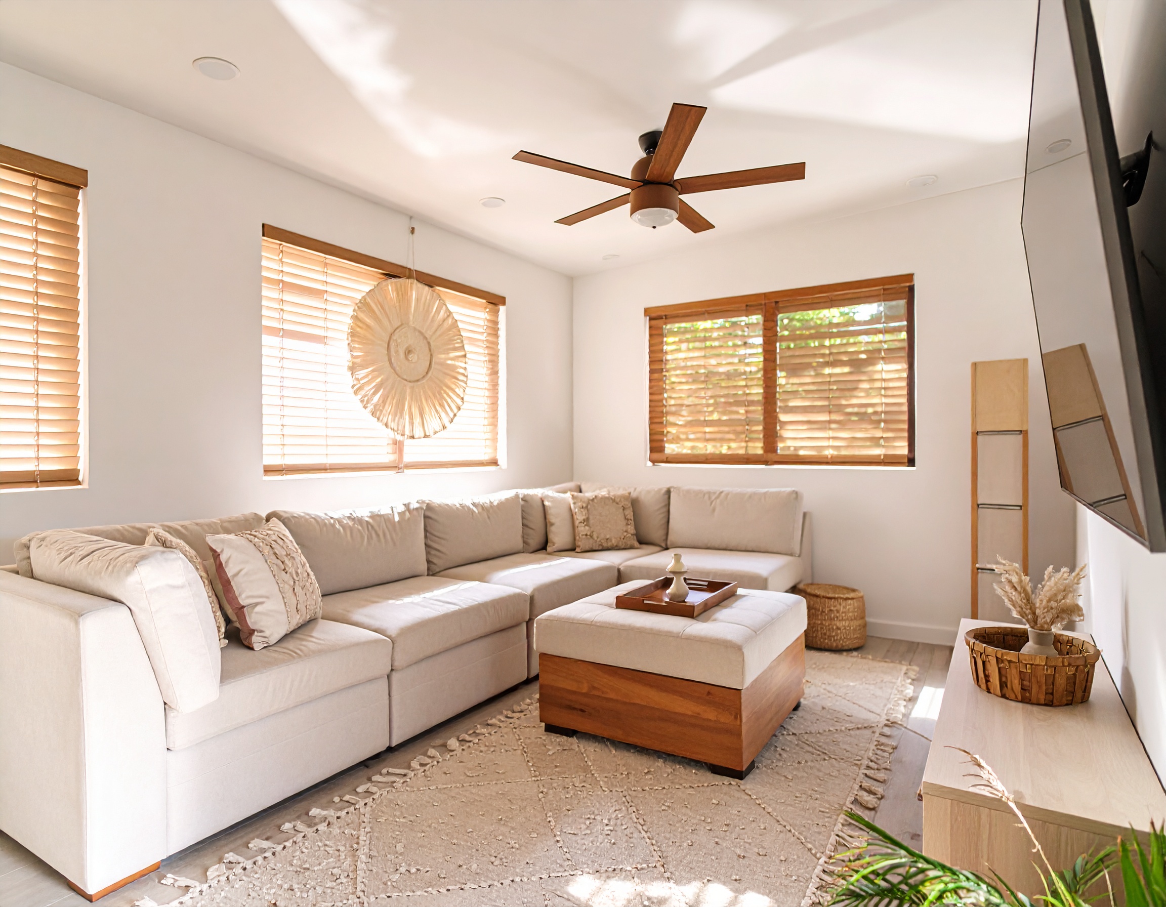 living room with large flatscreen tv | Representative Interior. Décor / Finishes May Vary.