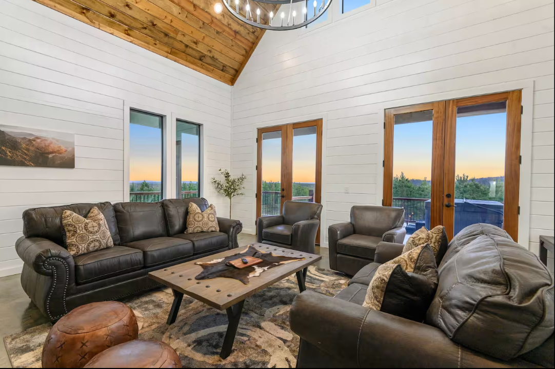 The living room has 2 sets of doors leading to the deck!
