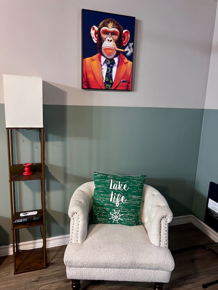 Accent chair with matching ottoman for a small spot to sit back and relax.
