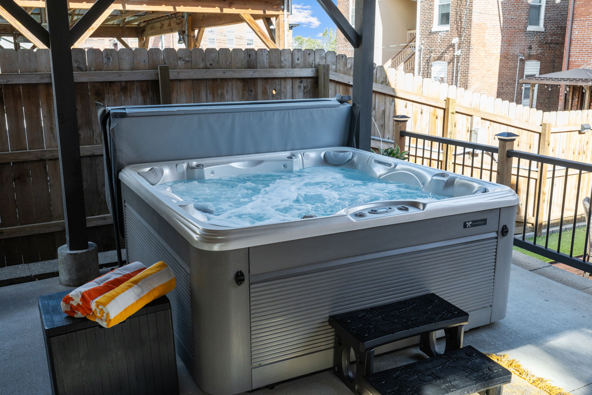 Separate beach towels provided to help you enjoy a relaxing soak in the hot tub.