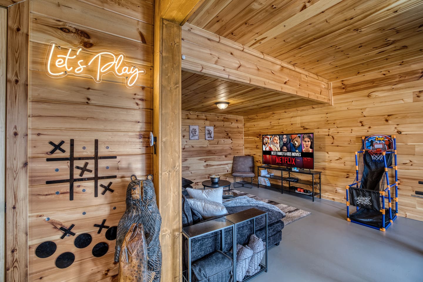 Basement game room includes ping pong, darts, foosball; wall games like connect four, ring toss, and tic tac toe; and plenty of board games, puzzles and more!