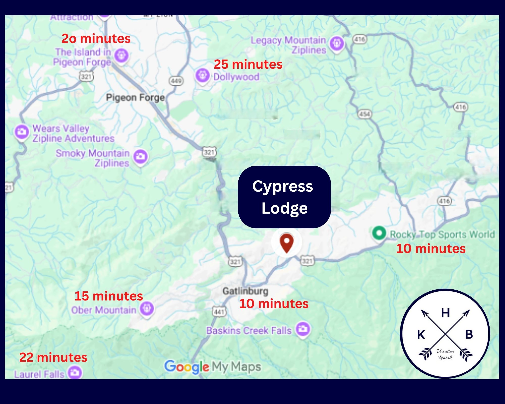 Cypress Lodge in Gatlinburg driving times.