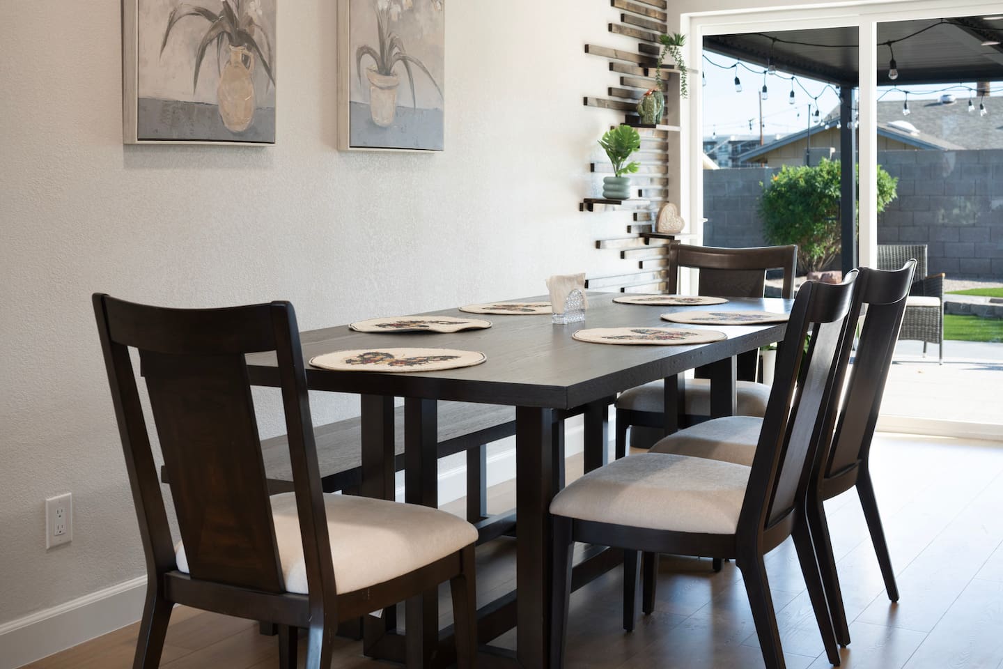 Spacious dining area with seating for six, perfect for shared meals, game nights, and gathering together