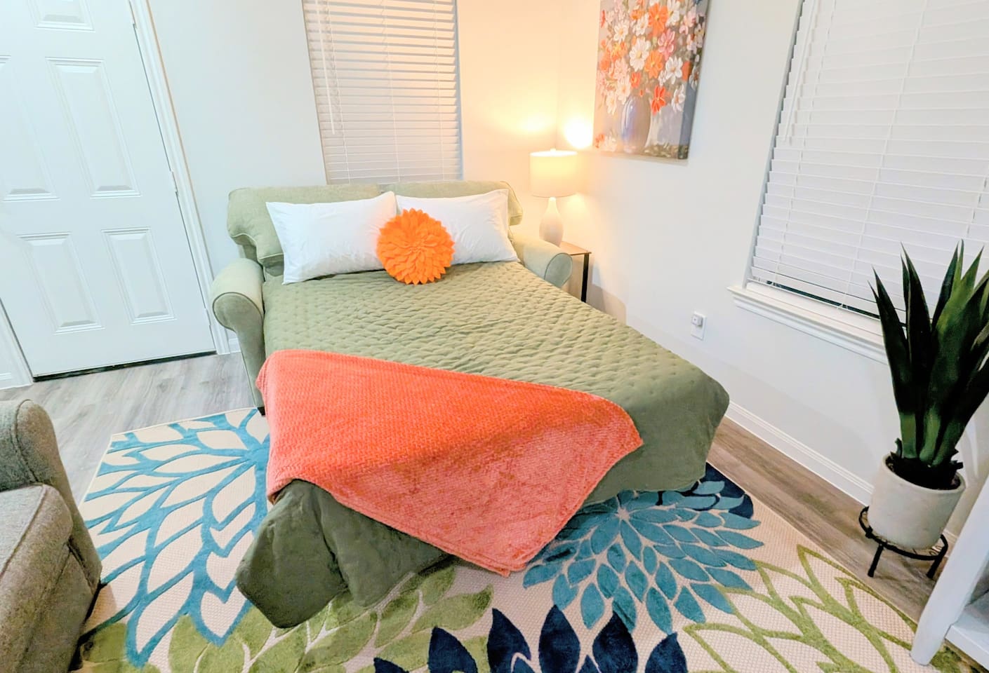 Full size sofa bed is available for extra sleeping options.