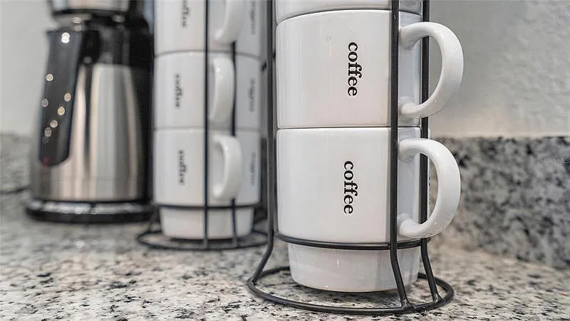 Ground coffee, sugar, and creamers are supplied with each stay.