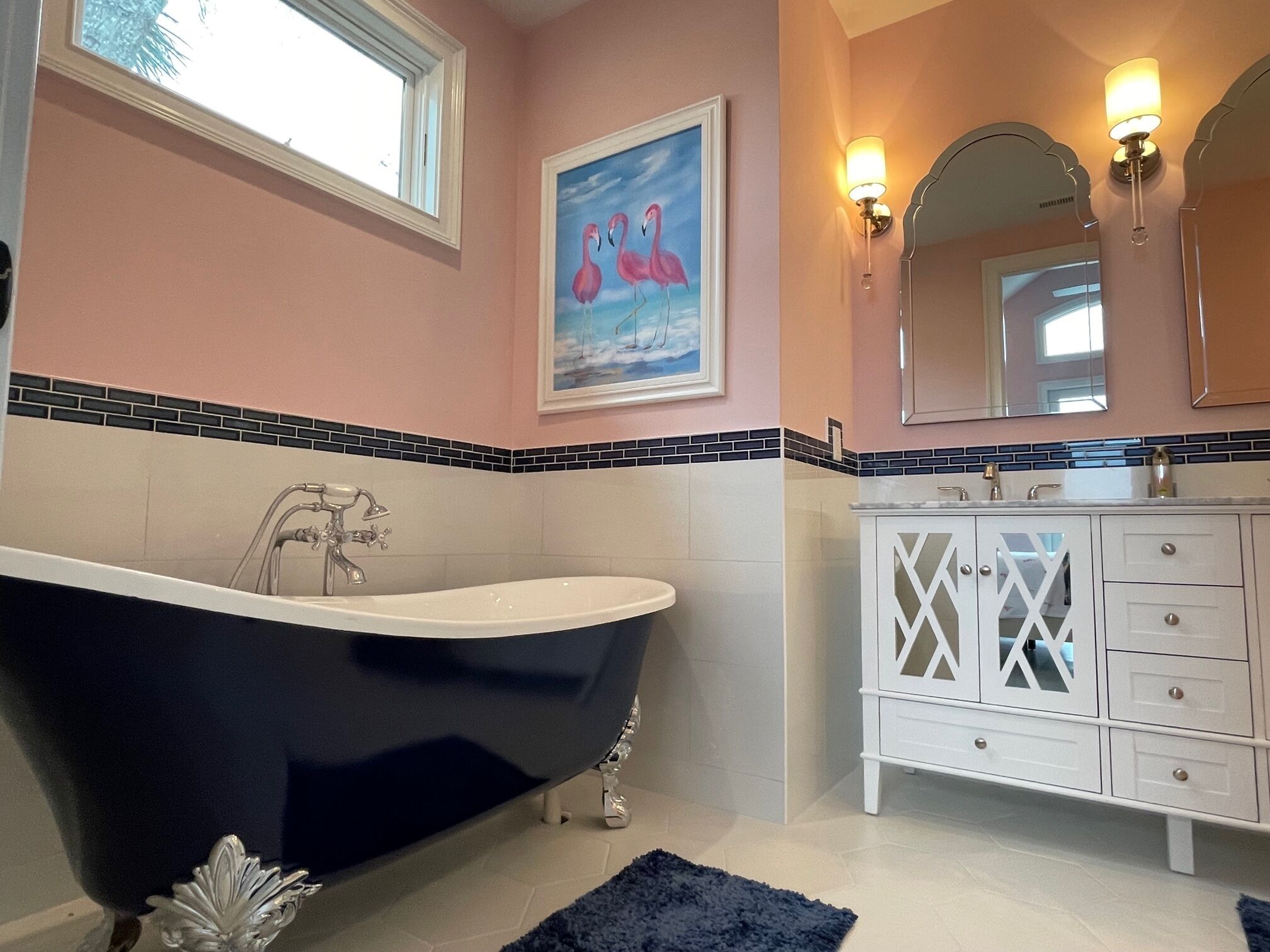 Private bath for Dancing with Flamingos Bedroom - Custom Clawfoot Tub