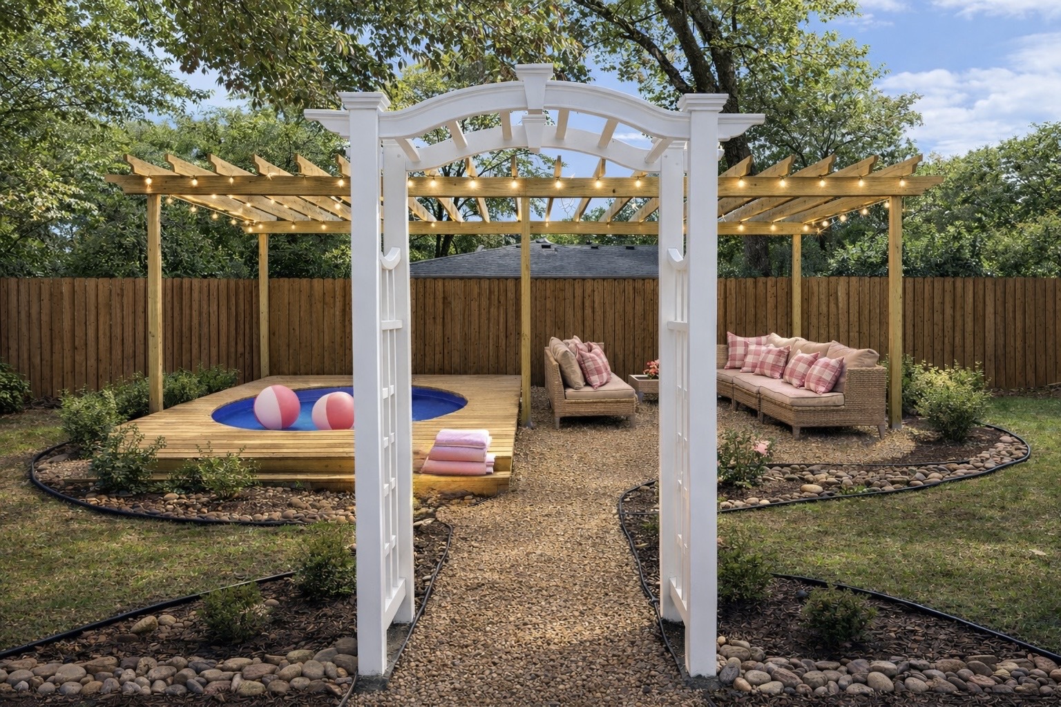 Relax and cool off under strong lights - soaking pool May - Oct