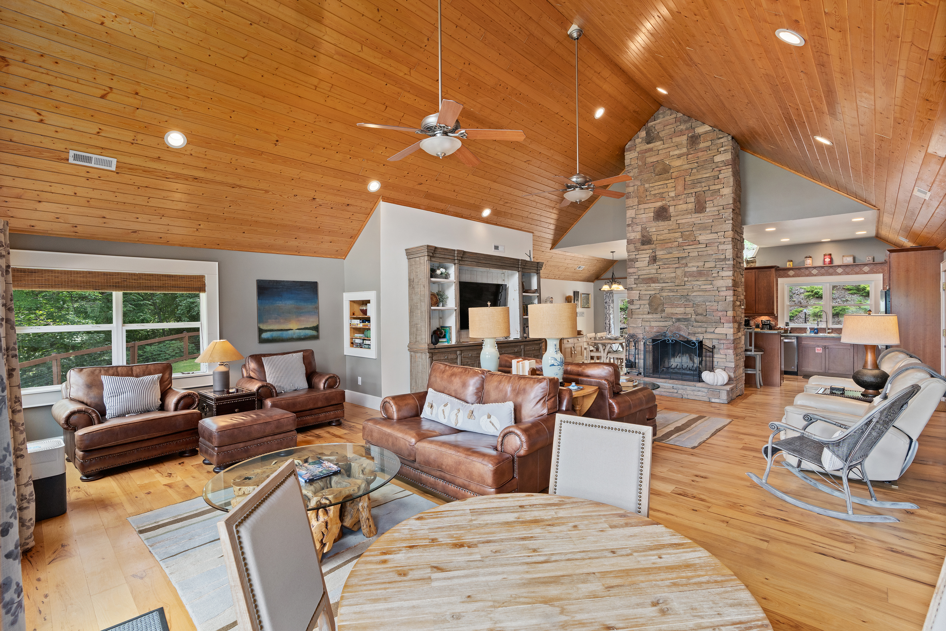 Great Room - Vaulted Ceiling, Stone Fireplace, Music System