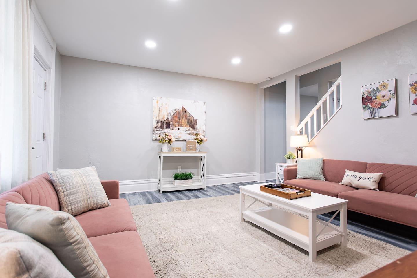 Watch your favorite shows, movies, and sports on the living room 55” ROKU smart TV, accessing local channels via antenna and popular streaming channels with your own log-ins.