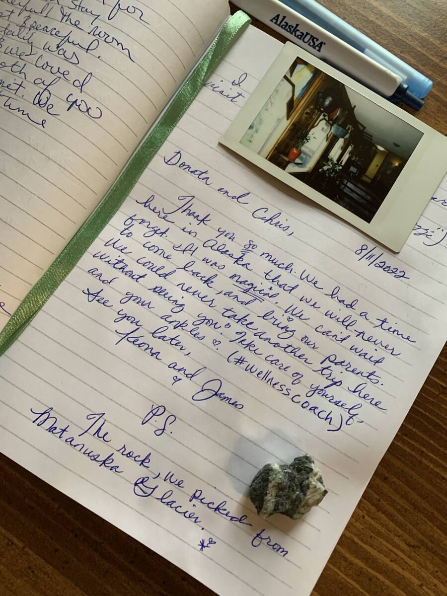 A handwritten note left by guests at The Magic Moose Bed and Breakfast