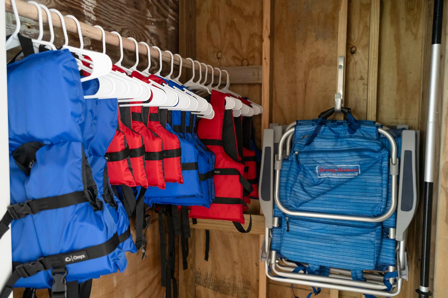 Organized life jackets and chairs: Ready for safe and fun water adventures!