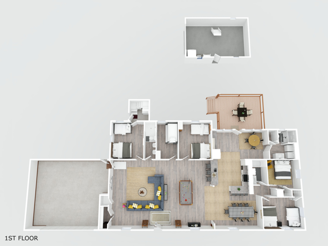 Layout: Home is 1 floor only. Garage to the left of photo is not available. Building behind house is the mancave.