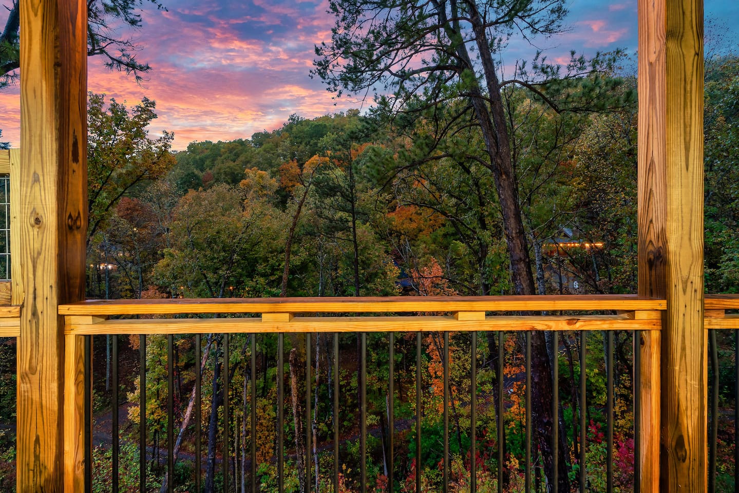 Enjoy peaceful Smoky Mountain forest views from the deck.