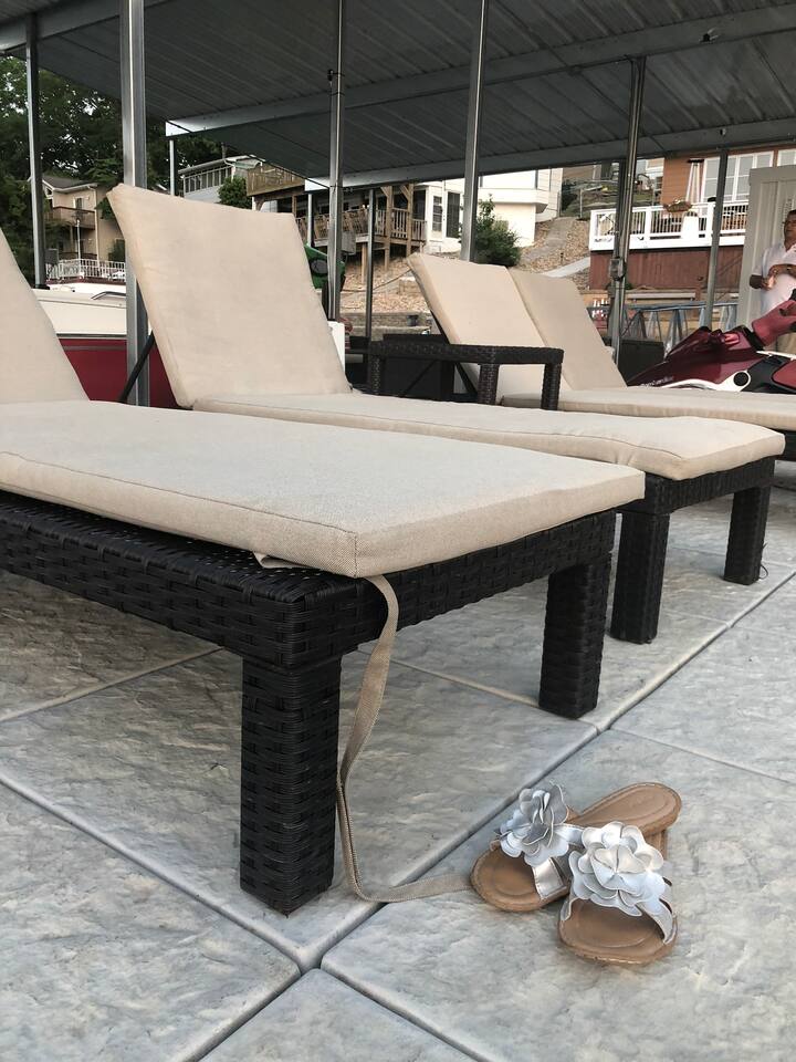 Guests have access to dock for swimming, kayaking, and paddle-boarding. There is plenty of resort styles lounge chairs. Owners share the dock with you when they are home. 
