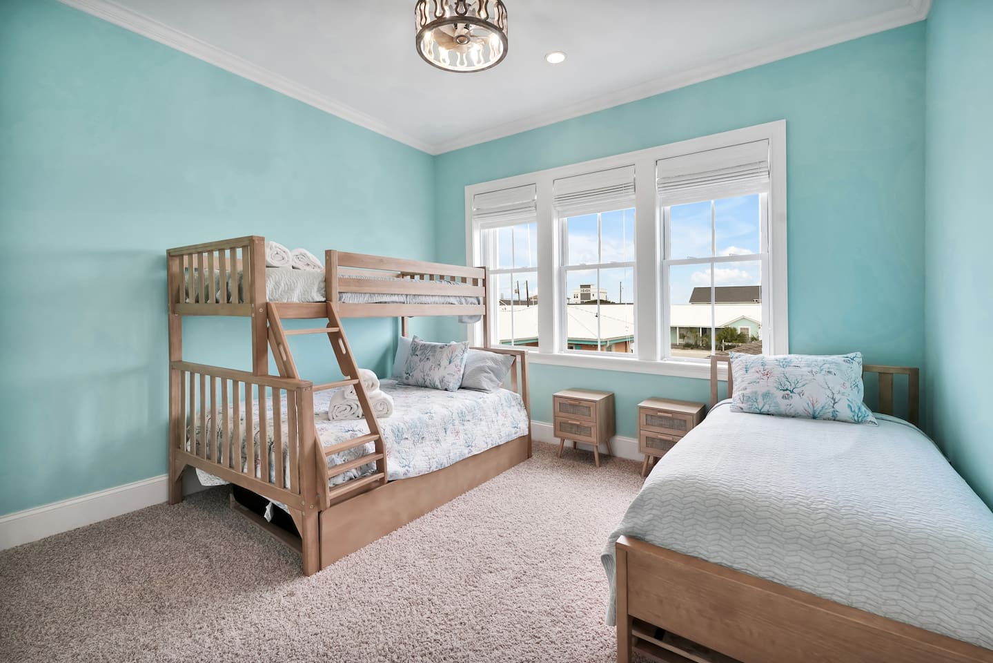 The bunk bed is a twin over a double