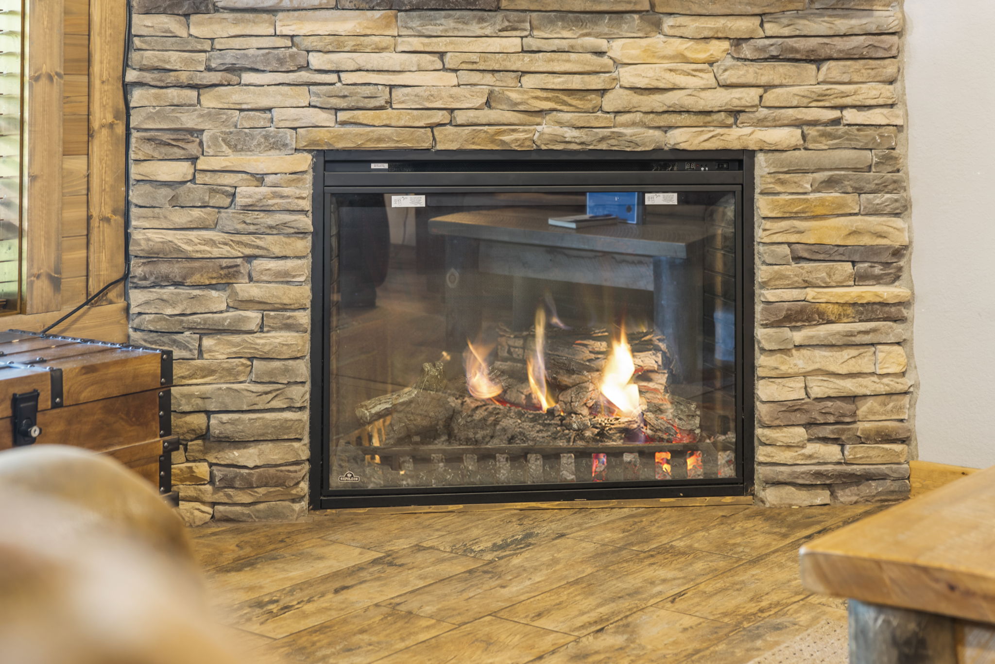 Cozy up by the fireplace after a day of Branson activities!
