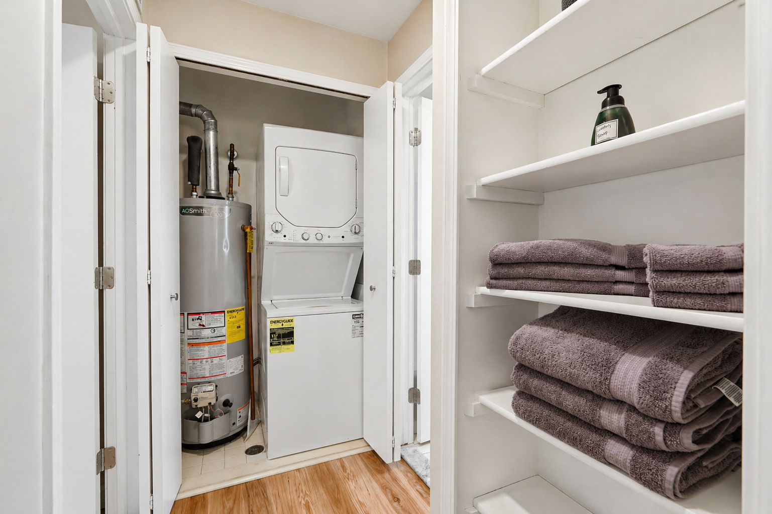 Discover the convenience of a fully equipped laundry closet within the comfort of your home's interior design.