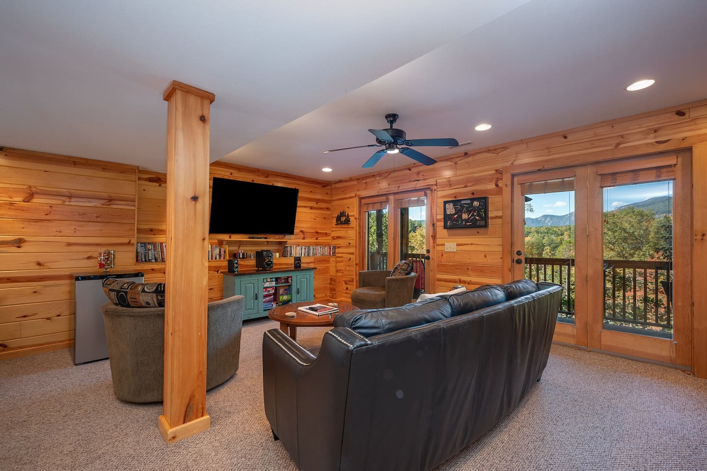 Family room with mountain view
