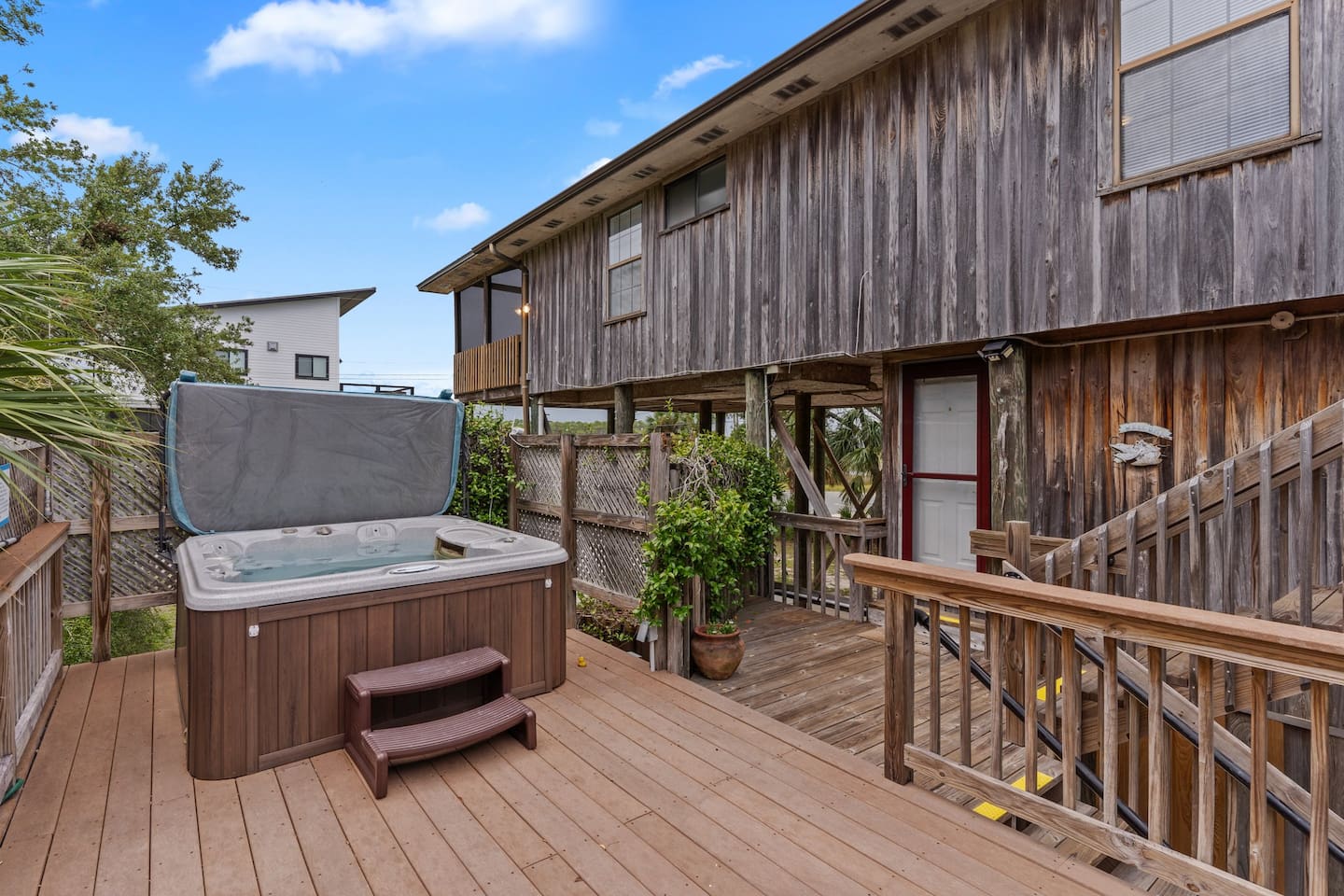 Outdoor bar top and hot tub deck