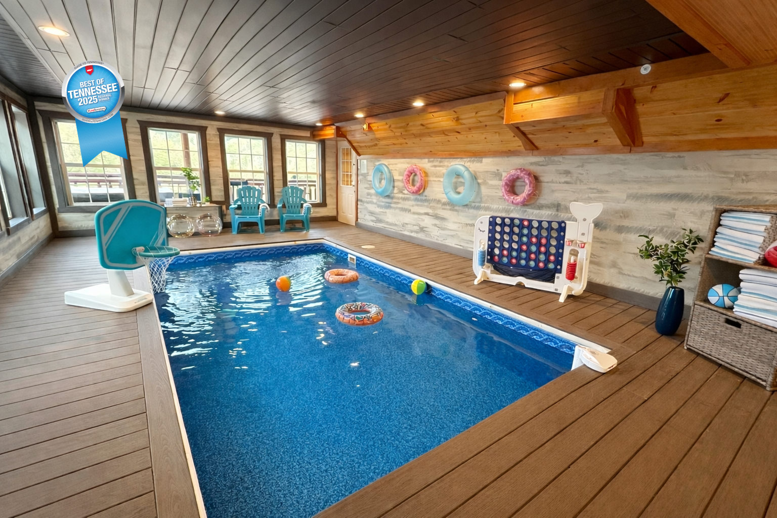 We can't wait to welcome you home at The Only TennISee Mountain Retreat. One of a kind cabin with an indoor pool for the perfect Smoky Mountain escape!
