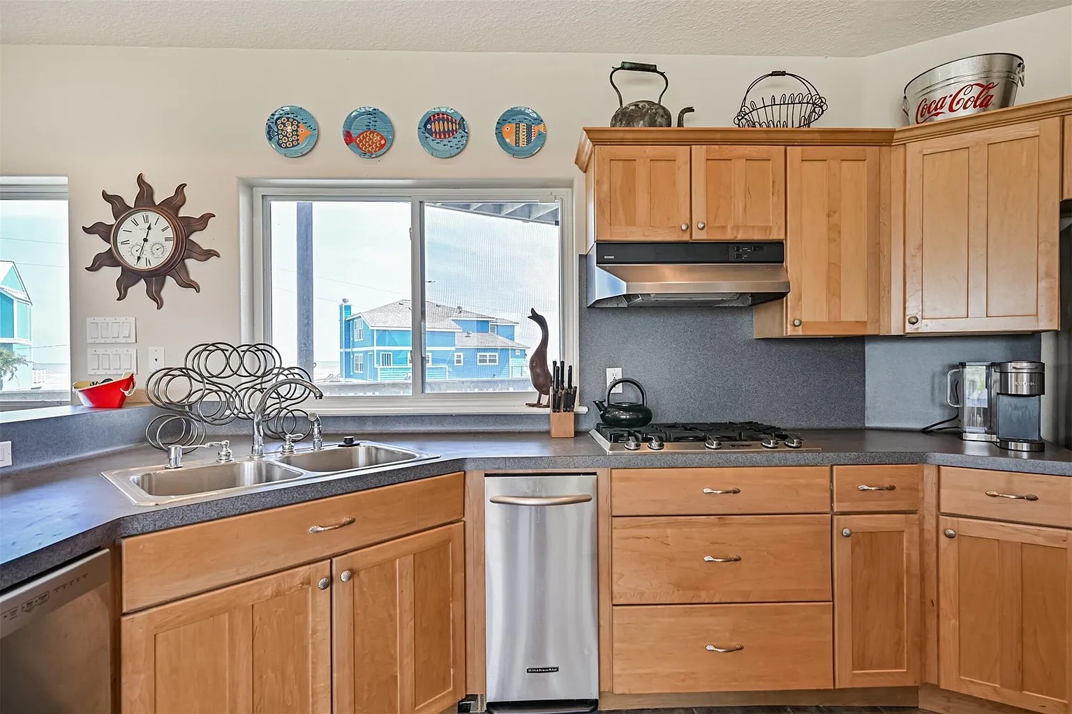 Fully stocked kitchen, overlooks the beach views