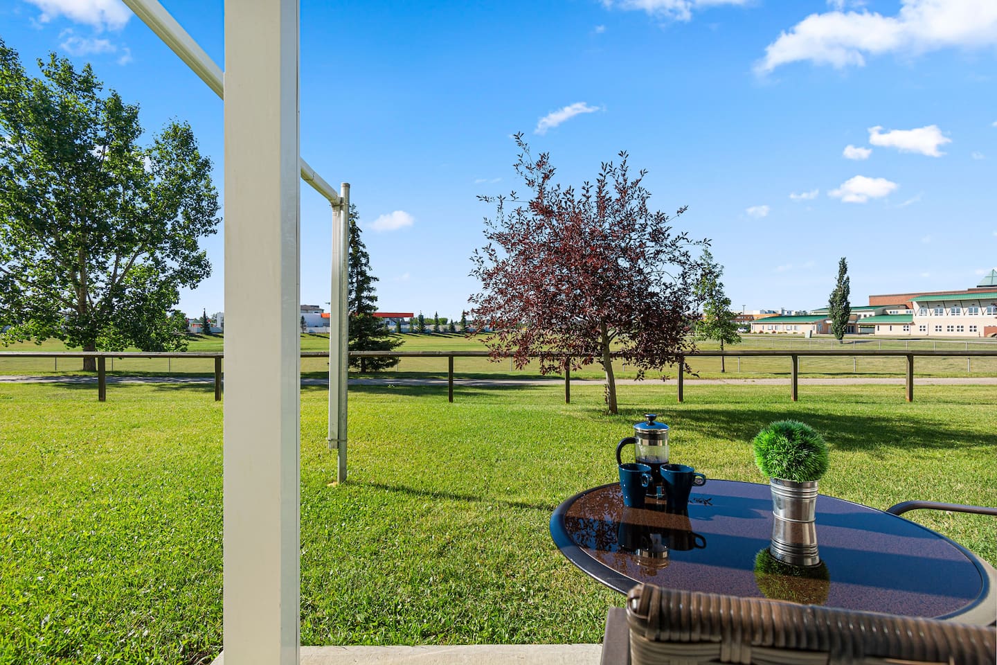 
Enjoy your morning coffee with the park views. The path in the picture is connected to miles of paved pathways for walking, running or biking though natural parkland.  