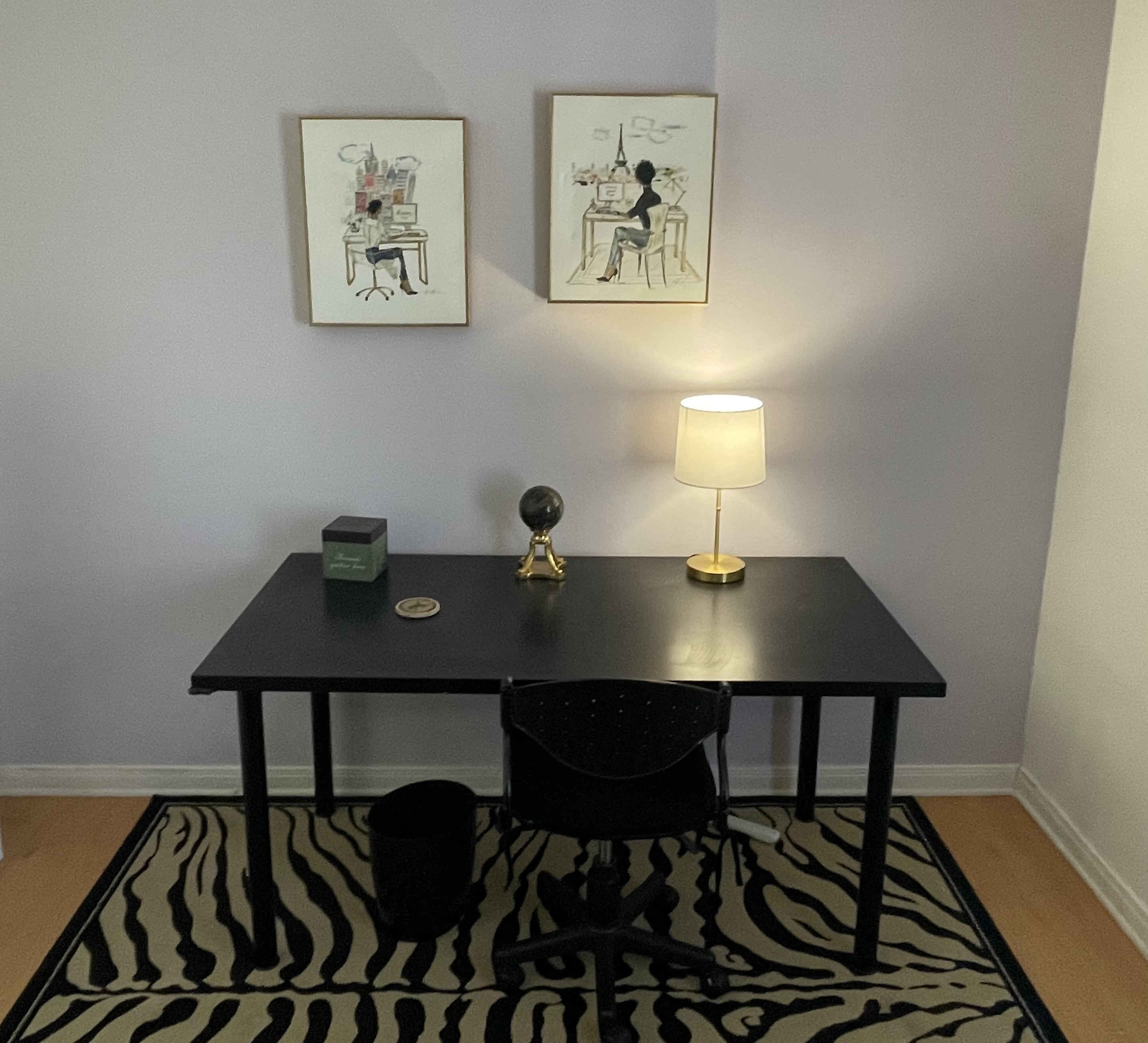Well lit, private office space with comfy office chair, power strip.