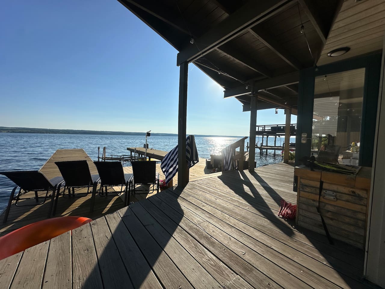 From the bottom floor, you walk right out to the bottom deck.