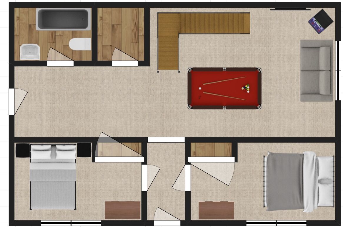 Basement level floor plan.  Please note this is not to scale.