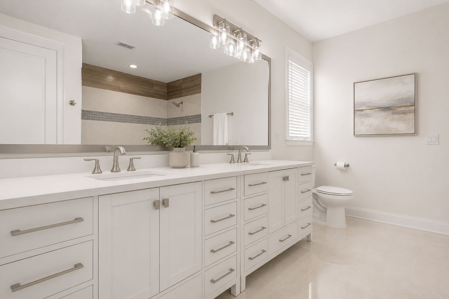 Bright and beautifully finished, this full bath keeps busy mornings running smoothly—double sinks for sandy kids and a roomy shower to rinse off the day. The little conveniences are exactly what let everyone relax and simply enjoy being together.