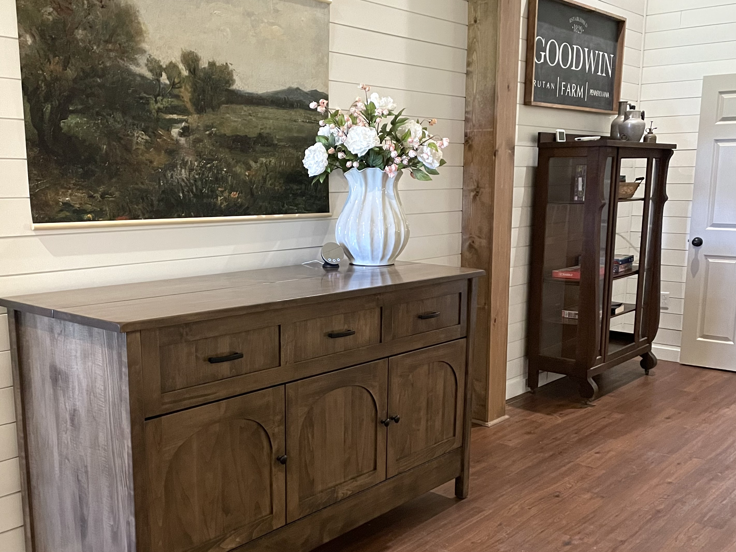 Cabinet bed (closed) in great room, easily opened for additional sleeping space.