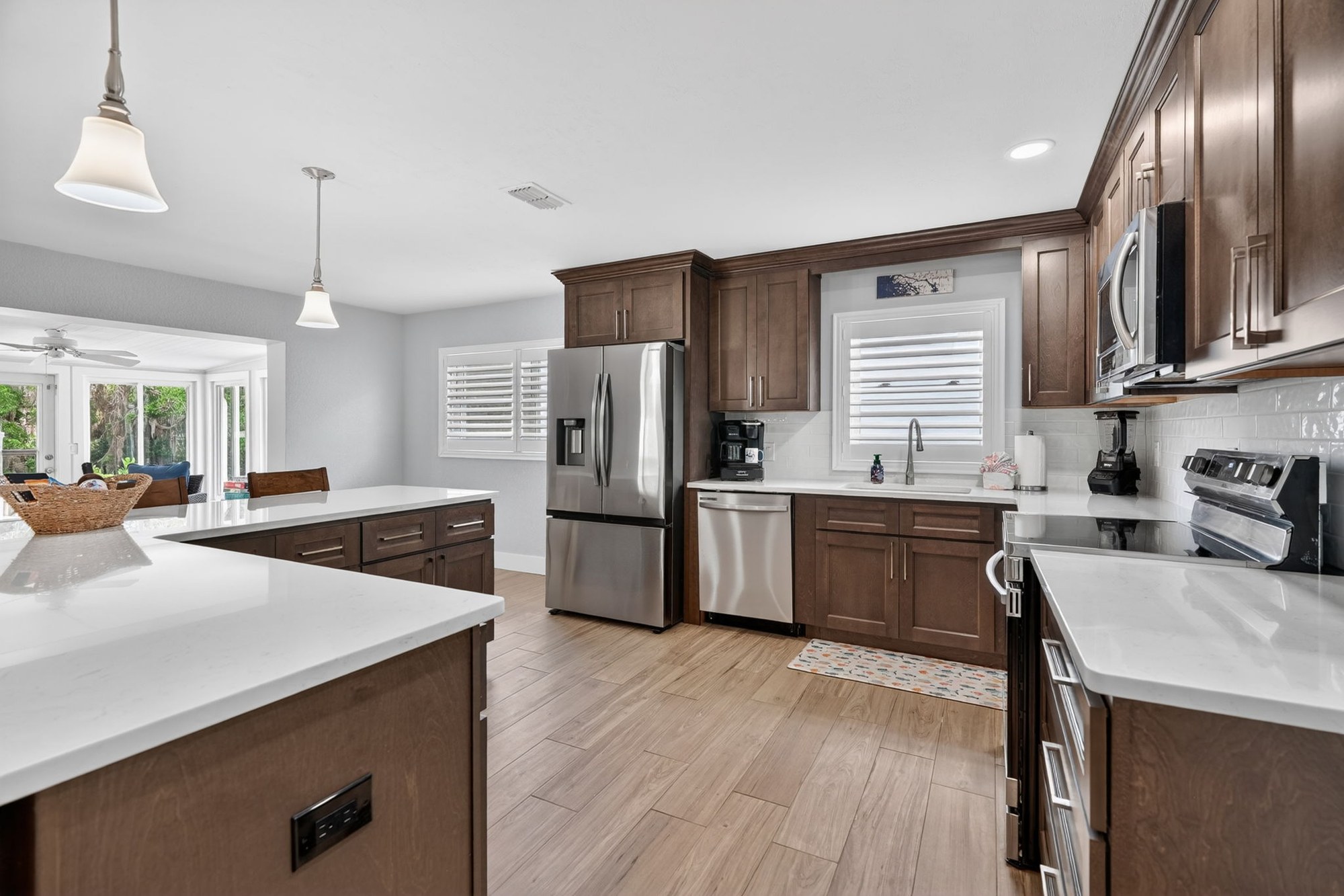 Kitchen with dark wood cabinetry