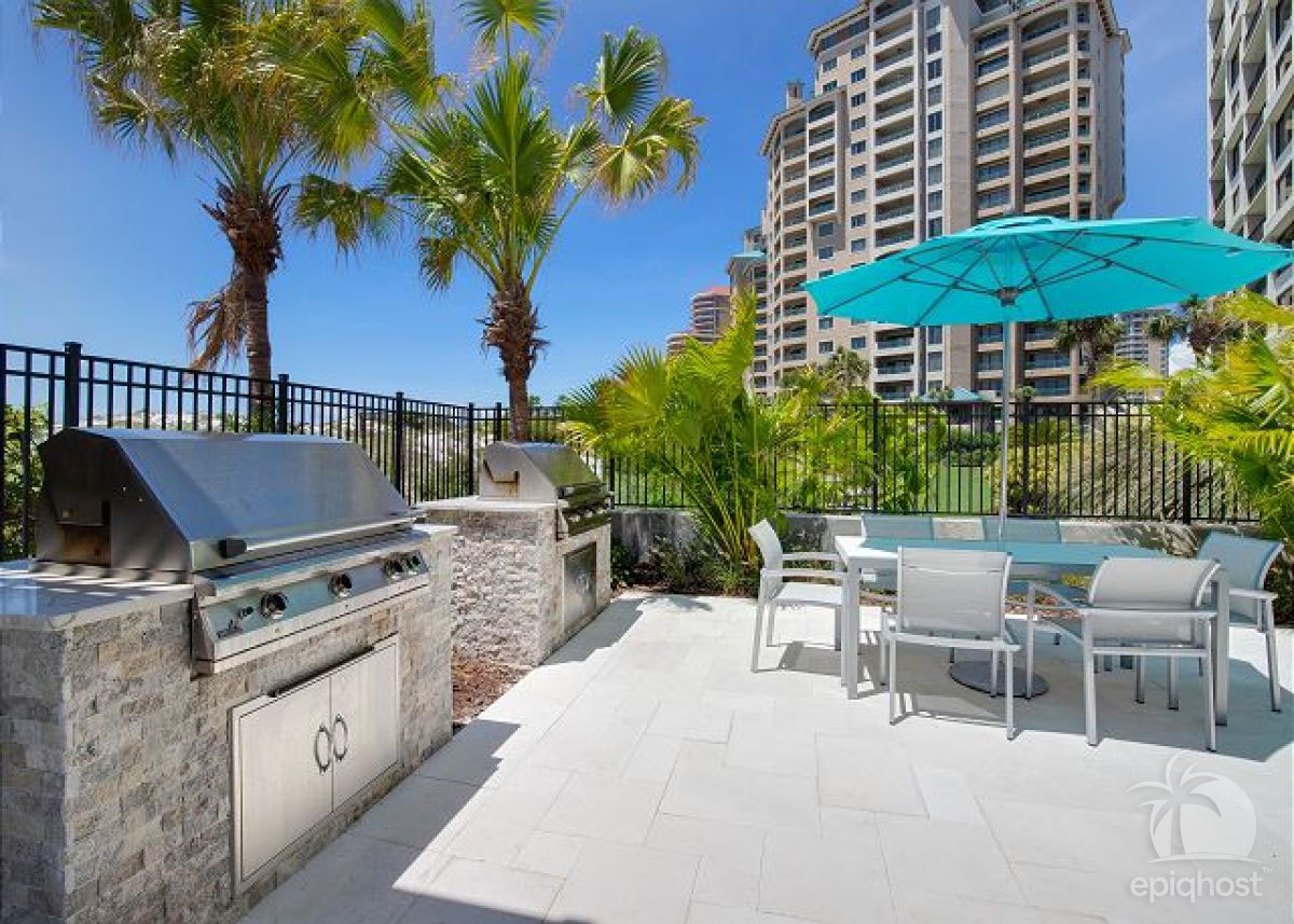 Outdoor grilling stations for guest use