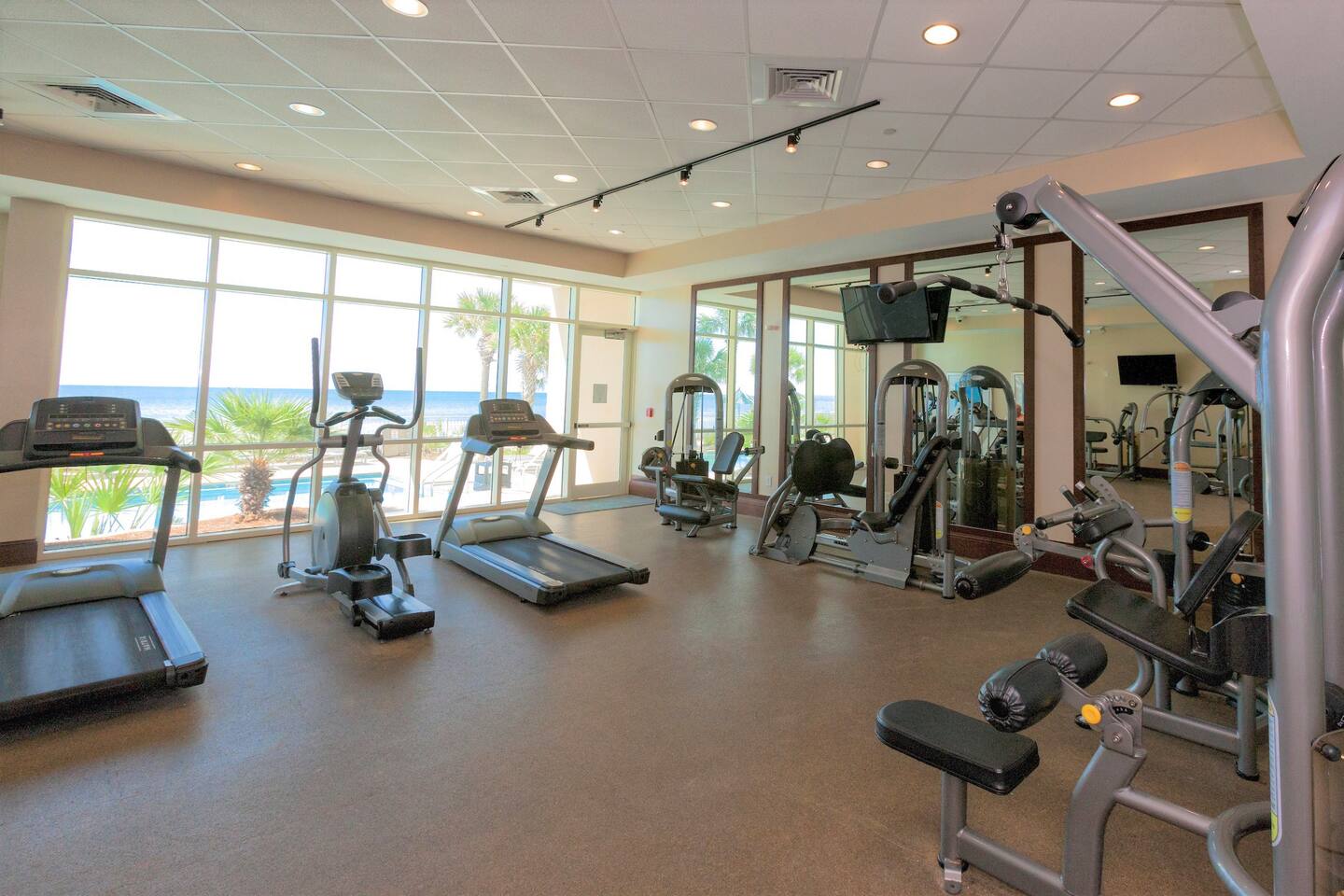 The AQUA RESORT has a well appointed fitness center with pool and Gulf views!