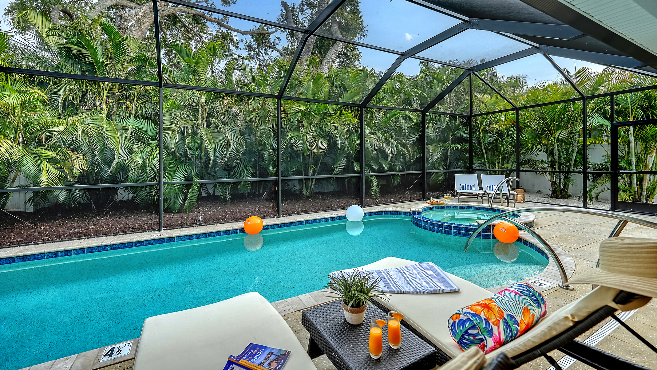 Resort-style lanai with palm privacy
