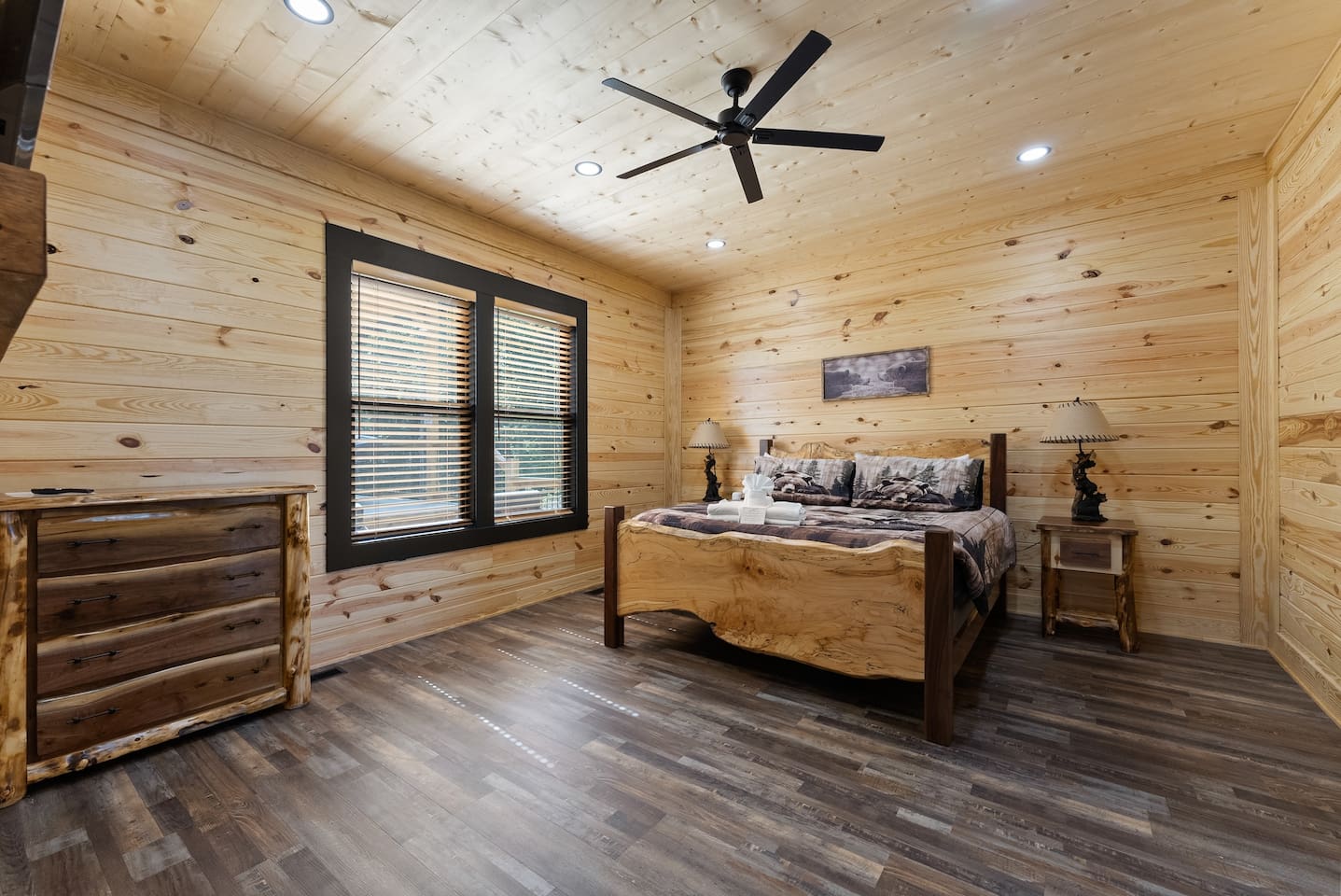 This beautifully designed retreat offers natural wood finishes, warm lighting, and ample space to unpack and unwind in style.

