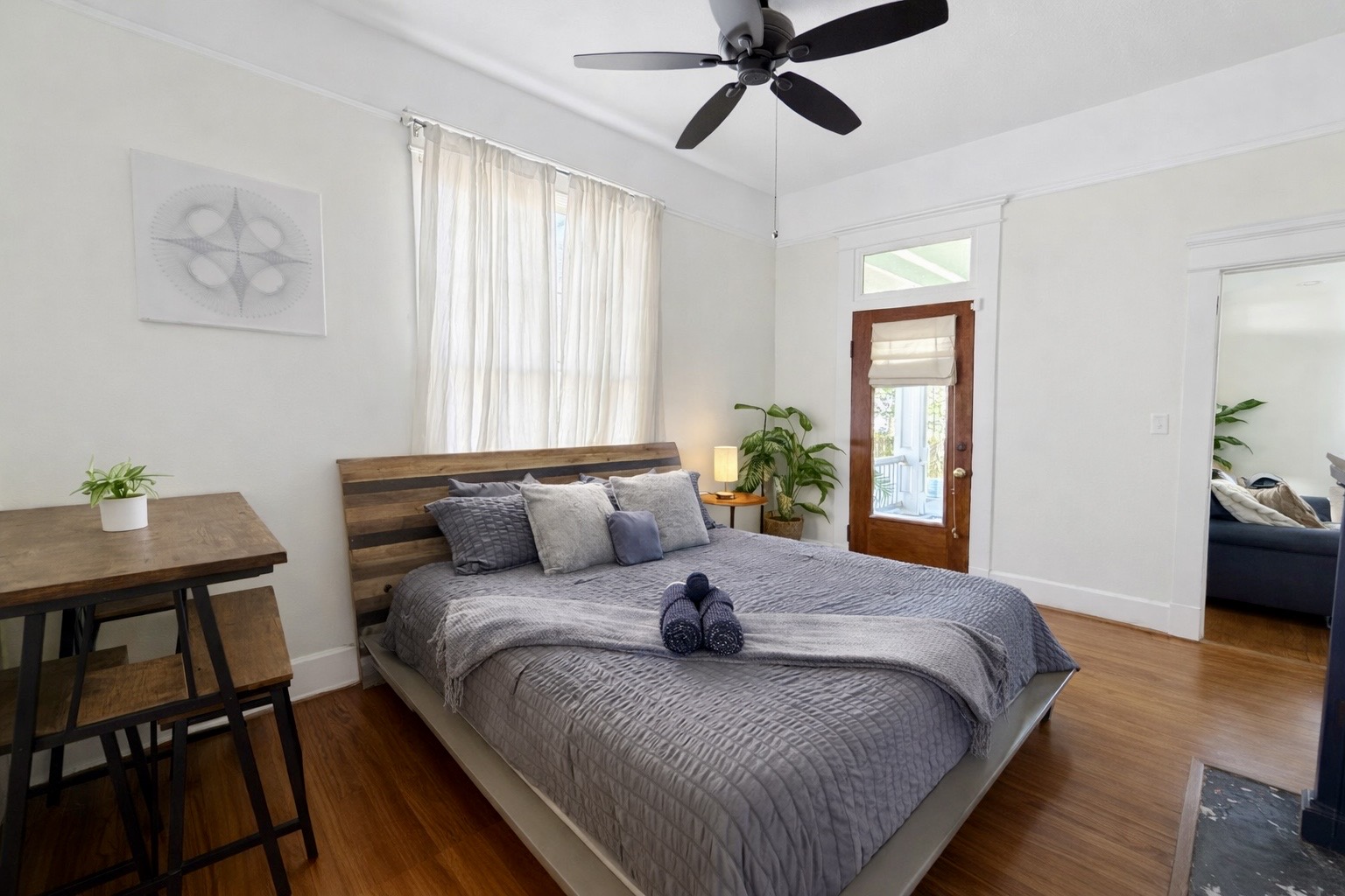 The master bedroom is located on the main floor. Perfect for groups with mobility issues or families that wish to spread out!