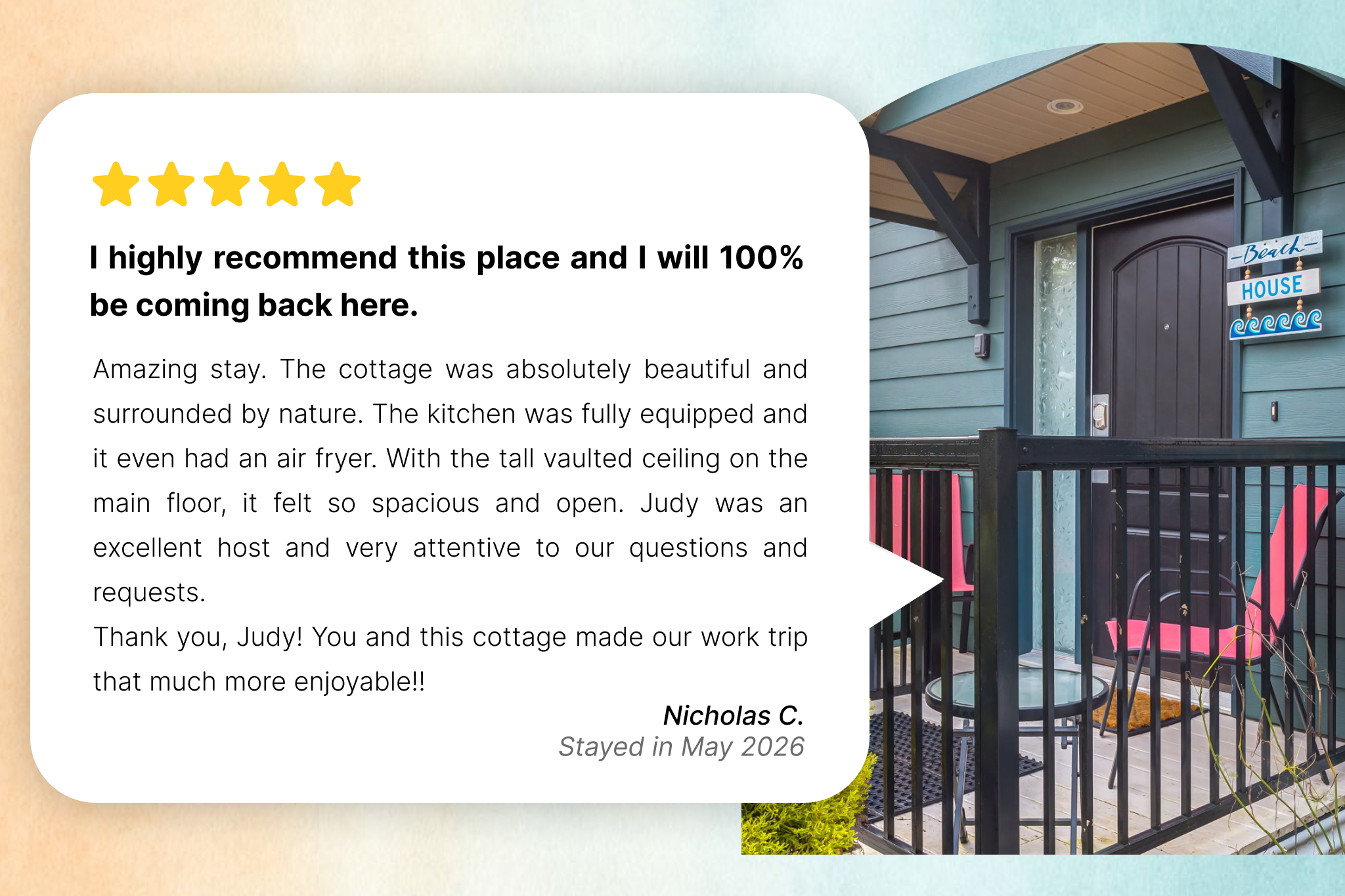 Most recent review from our guest!