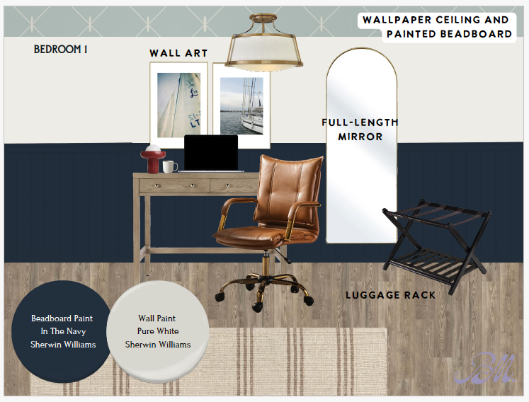 Finished main floor bedroom w/ coordinated decor & a relaxed, welcoming feel.