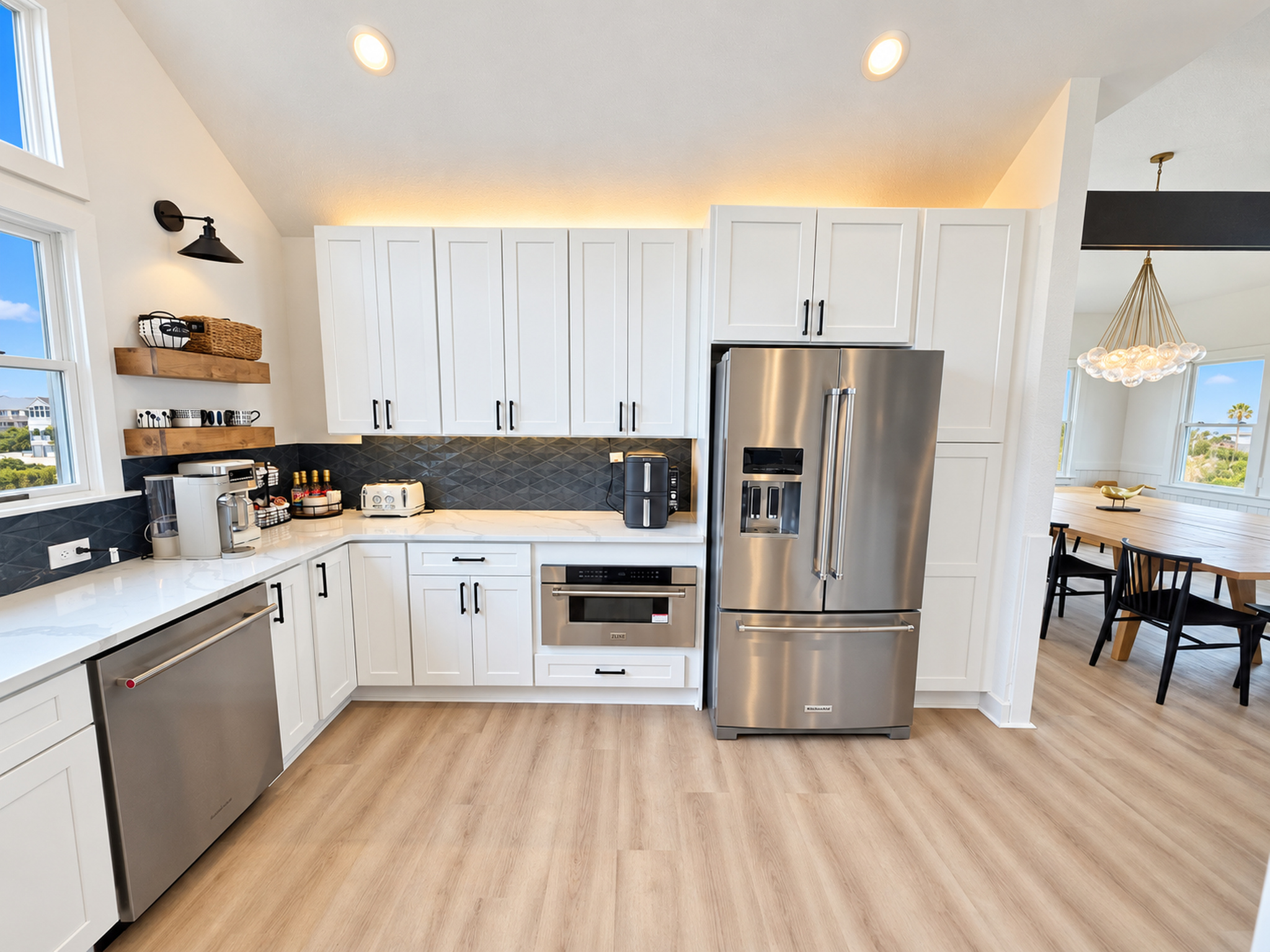 Refrigerator, drawer microwave, two dishwashers, coffee bar