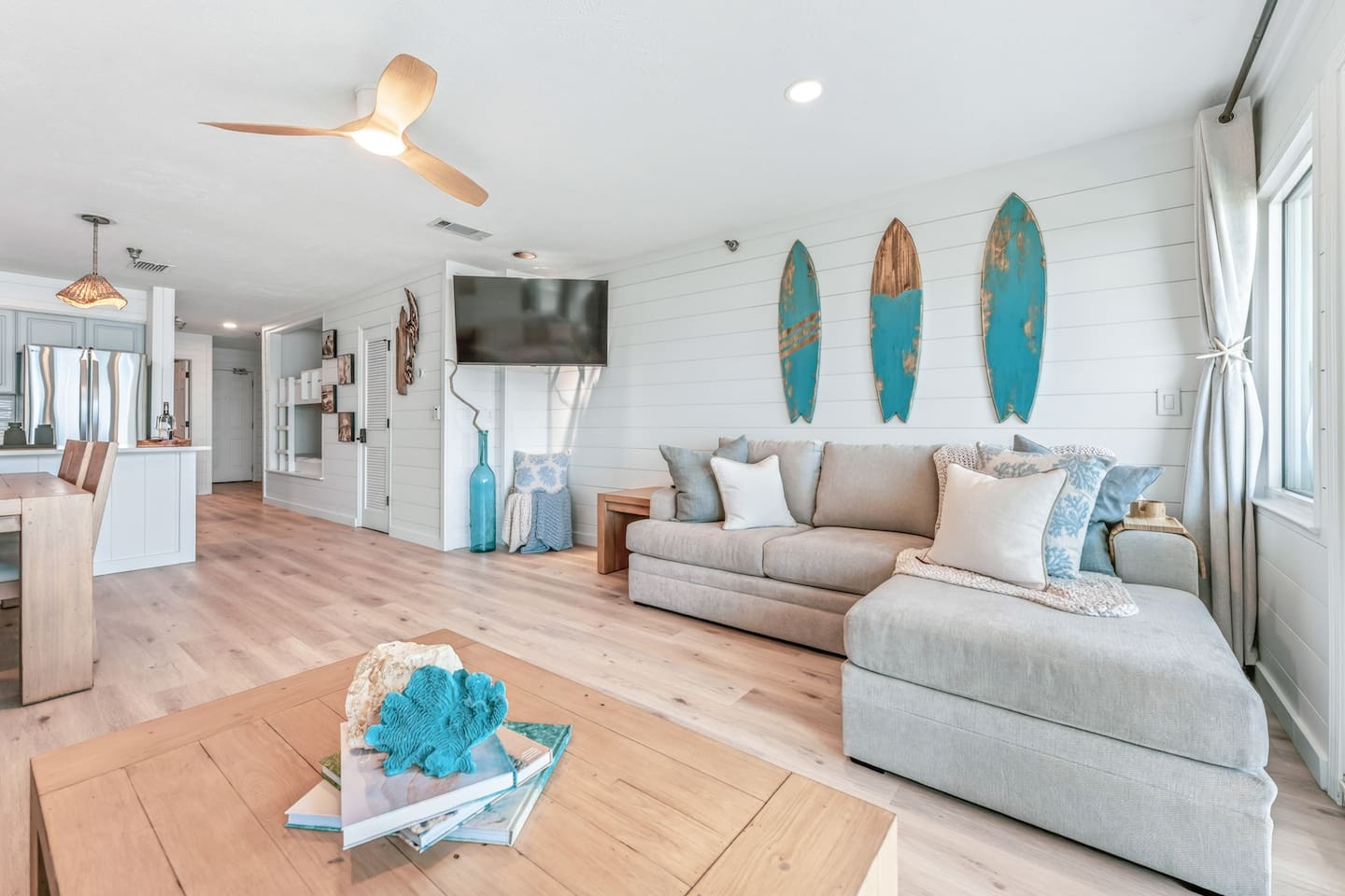 Cozy yet elegant beachfront condo living area with Gulf of Mexico views