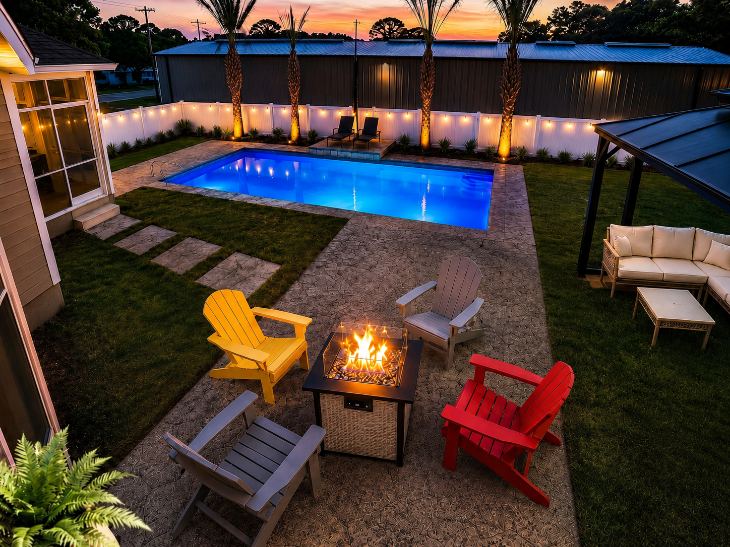 Backyard firepit and pool