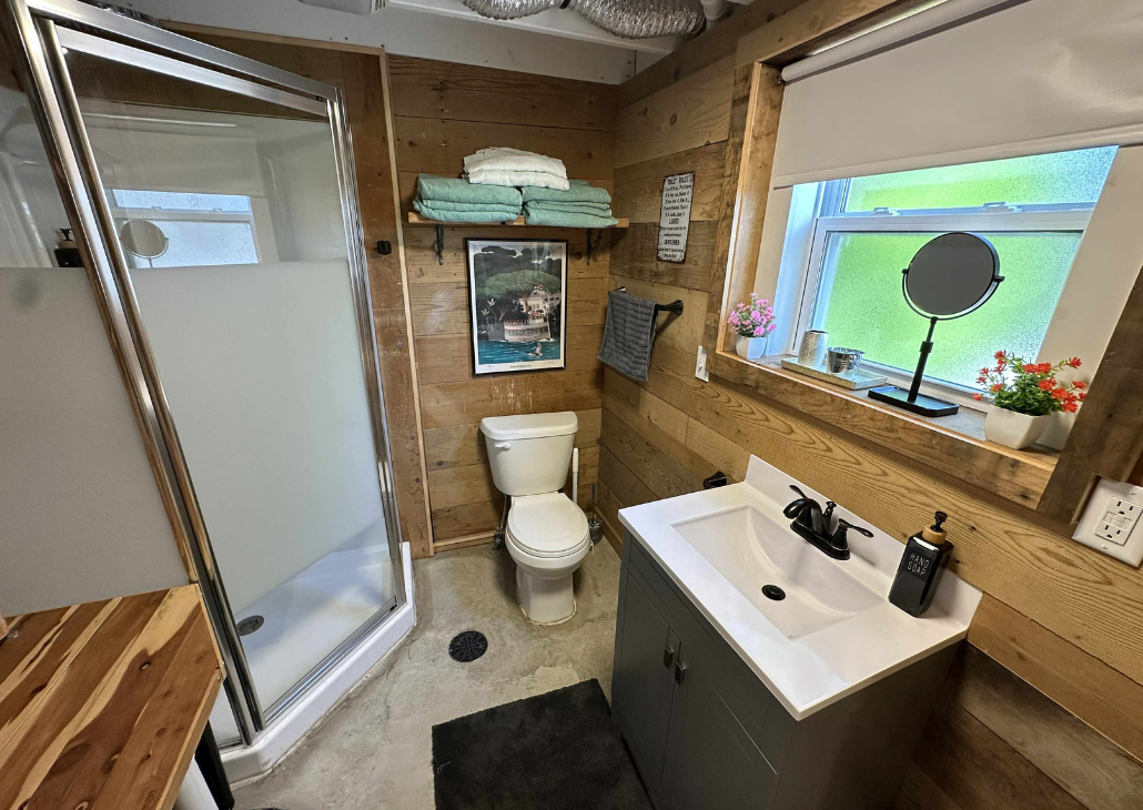 This bathroom with shower would be great to have if you have a big group.