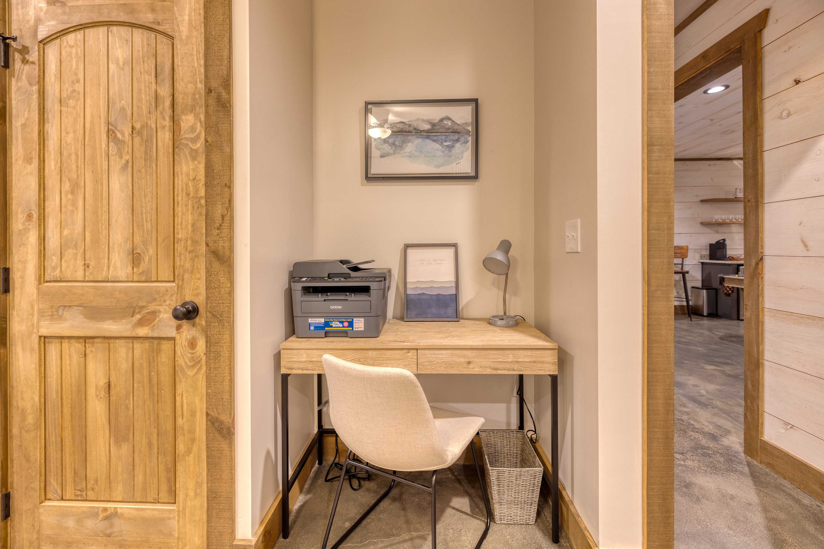 Desk and printer located in the lower level king bedroom.  Paper and printer ink provided